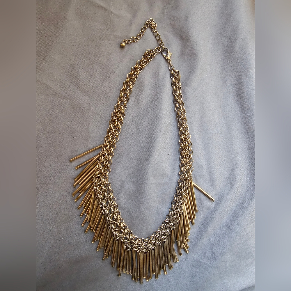 Vintage Modernist Statement Brass Tone Multi Strand Choker Necklace